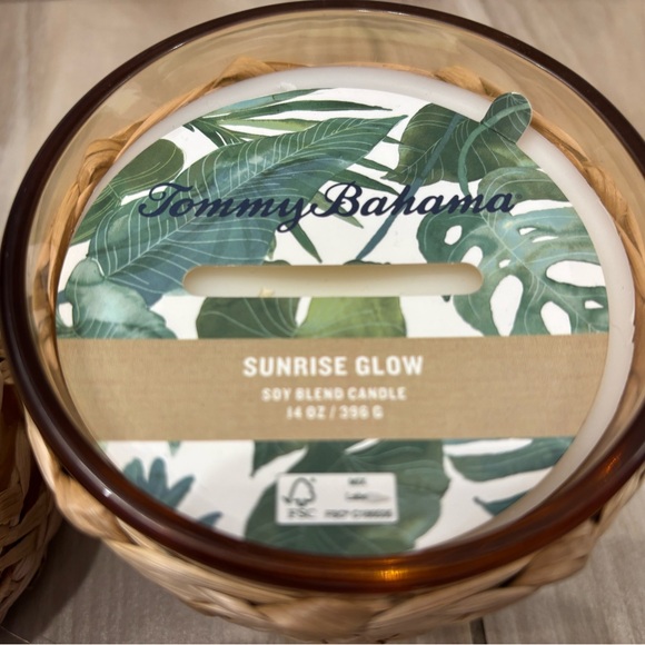 NWT Tommy Bahama Sunrise Glow tropical Woven Tan Candle set of two - Picture 2 of 4